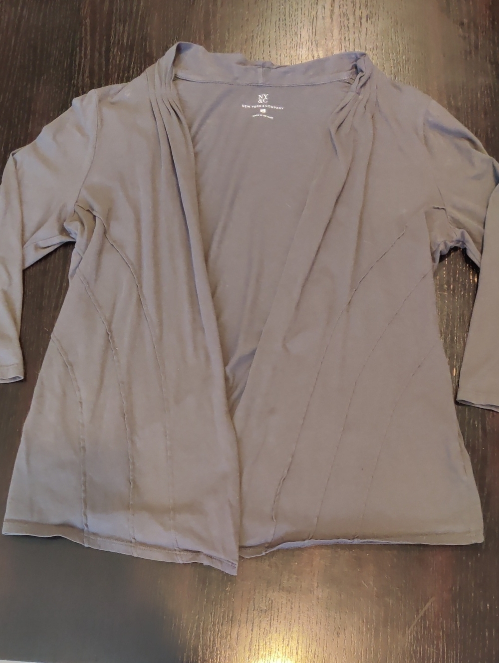 New York & Company Women's Gray Open-Front Draped Cardigan